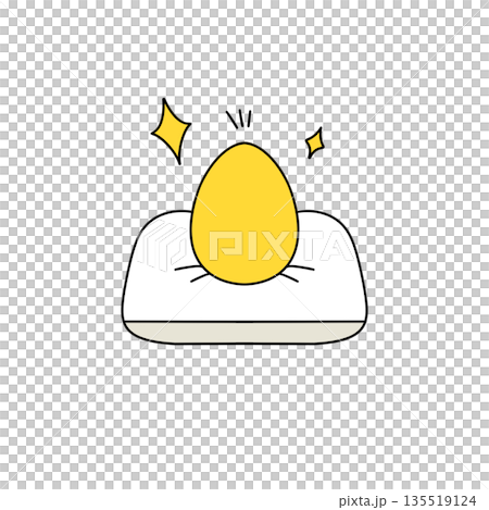 A cartoon of a yellow egg on a white pillow A cartoon of a yellow egg on a white pillow 135519124