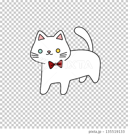 A cartoon cat with a red bow tie is standing on a white background A cartoon cat with a red bow tie is standing on a white background 135519133