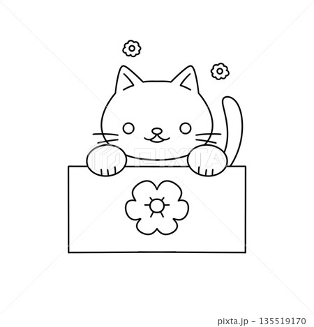A cat is holding a sign that says "Flowers" 135519170