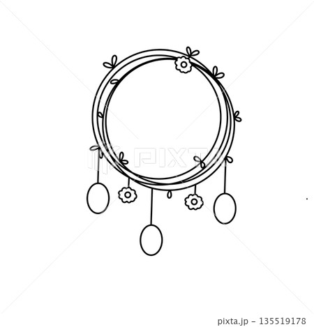 A white circle with flowers and leaves surrounding it 135519178