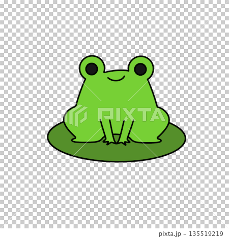 A green frog is sitting on a green leaf 135519219