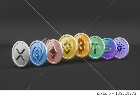 Crypto investment and digital assets concept with Bitcoin and popular cryptocurrencies 3d coins. 3d rendering Crypto investment and digital assets concept with Bitcoin and popular cryptocurrencies 3d coins. 3d rendering 135519272