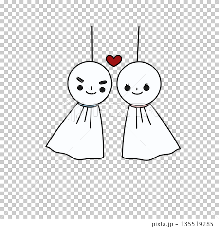 Two cartoon characters are holding hands and smiling 135519285