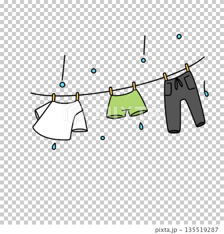 A cartoon drawing of clothes hanging on a clothesline A cartoon drawing of clothes hanging on a clothesline 135519287
