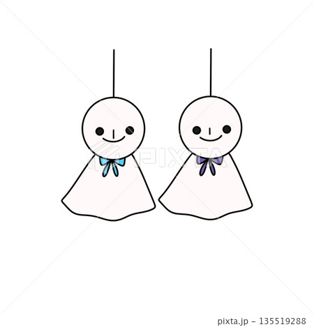 Two white dolls with blue bows on their necks 135519288