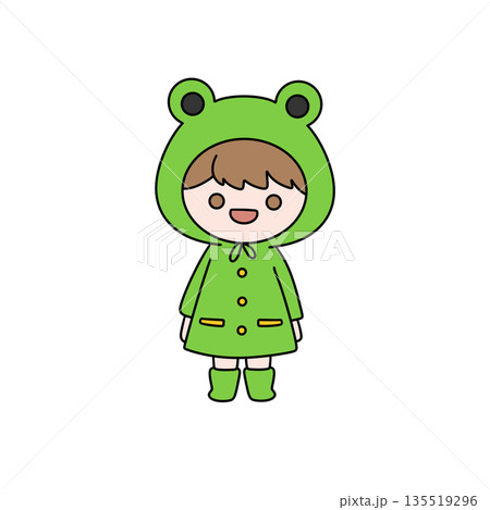 A cartoon frog is wearing a green raincoat and is smiling A cartoon frog is wearing a green raincoat and is smiling 135519296