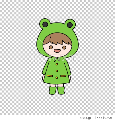 A cartoon frog is wearing a green raincoat and is smiling A cartoon frog is wearing a green raincoat and is smiling 135519296