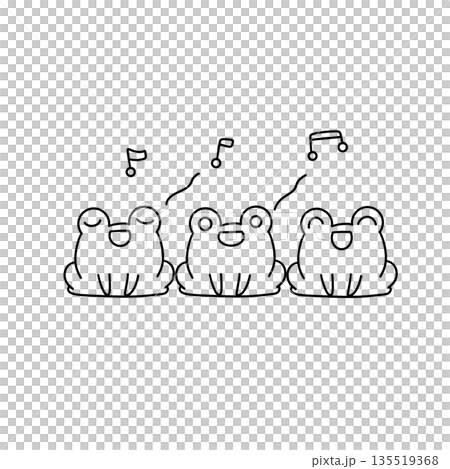 Three frogs are sitting in a row and singing 135519368