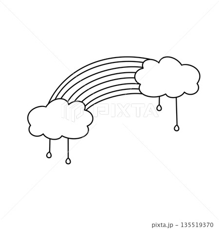 A rainbow with clouds and raindrops falling on it 135519370