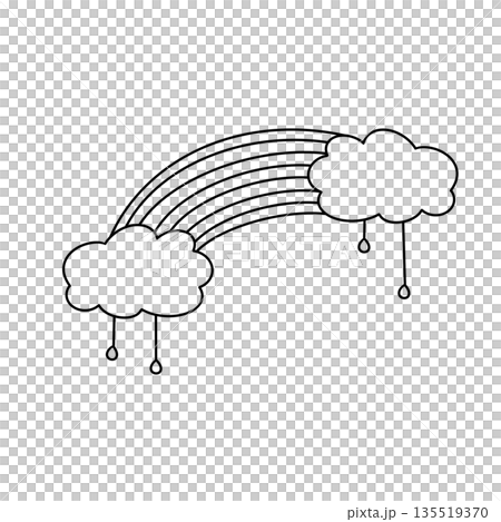 A rainbow with clouds and raindrops falling on it 135519370