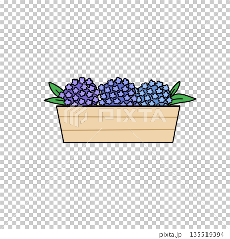 A wooden box with three blue flowers in it A wooden box with three blue flowers in it 135519394