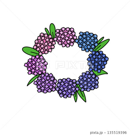 A flower wreath with purple and blue flowers 135519396