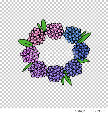 A flower wreath with purple and blue flowers 135519396