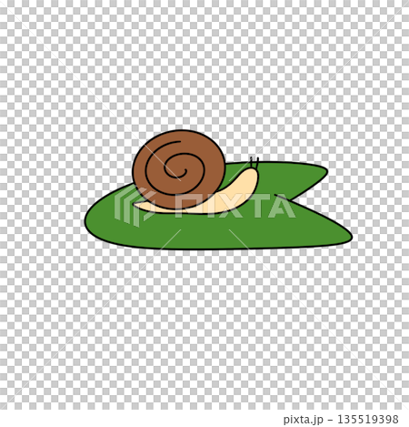 A cartoon snail is on a green leaf A cartoon snail is on a green leaf 135519398