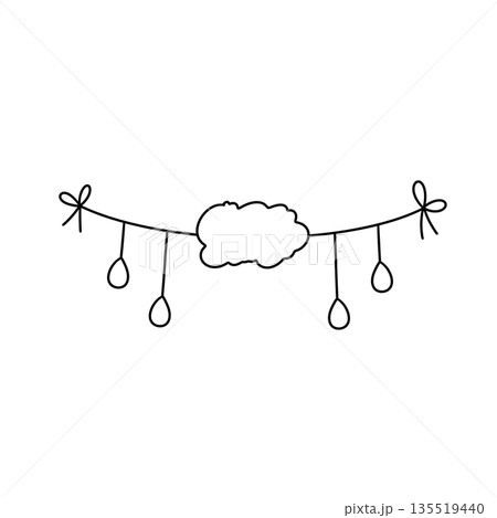 A white background with a cloud and a bunch of balloons hanging from a string A white background with a cloud and a bunch of balloons hanging from a string 135519440