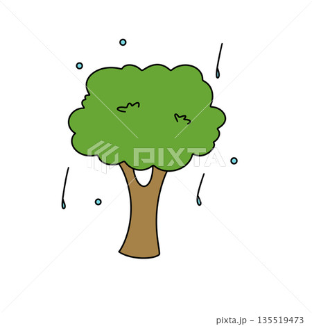 A cartoon tree with rain falling on it A cartoon tree with rain falling on it 135519473