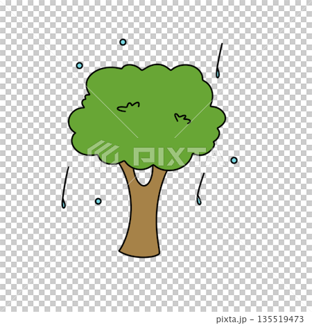 A cartoon tree with rain falling on it A cartoon tree with rain falling on it 135519473