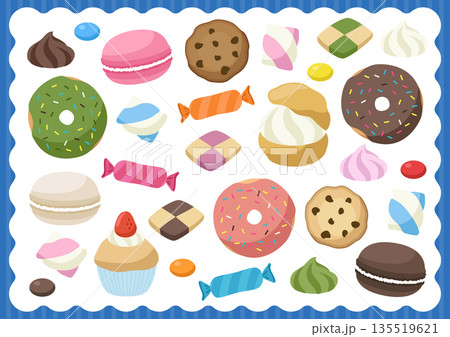 チョコ、ドーナツ、ケーキなどお菓子のイラスト素材セット 135519621