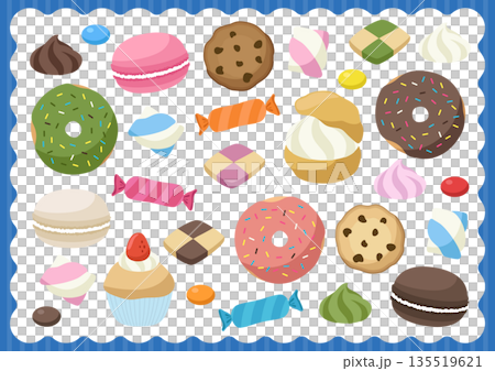 チョコ、ドーナツ、ケーキなどお菓子のイラスト素材セット 135519621