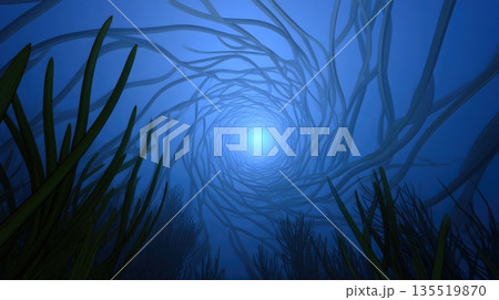 Deep Sea Minimal Environment With Abstract Shapes and Blue Colors in Underwater Scene 135519870
