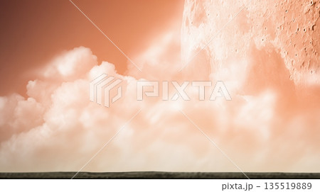 Vertical View of Earth Spirituality With Clouds and Moon High in Sky During Quiet Time 135519889