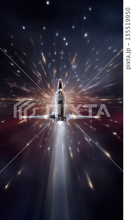 Journey Through Time and Space in a Spacecraft Soaring Through a Galaxy Filled With Stars Journey Through Time and Space in a Spacecraft Soaring Through a Galaxy Filled With Stars 135519950