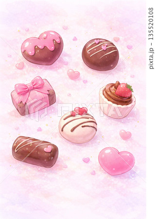 バレンタインシリーズ：キャンディ風チョコのデフォルメバレンタイン背景 135520108