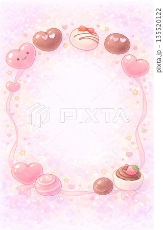 バレンタインシリーズ：ぷにっと丸フレームの夢かわバレンタイン背景 135520122