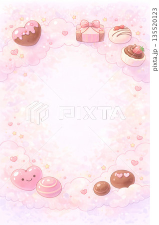 バレンタインシリーズ:雲みたいなフレームの夢かわバレンタイン背景 バレンタインシリーズ:雲みたいなフレームの夢かわバレンタイン背景 135520123