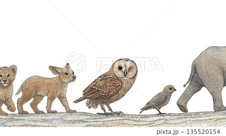 Animal Legends Showcase Unique Creatures Walking Together in a Whimsical Scene Animal Legends Showcase Unique Creatures Walking Together in a Whimsical Scene 135520154