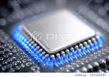 Close up of a Microchip Integrated With Organic Materials in a High Tech Setting 135520291