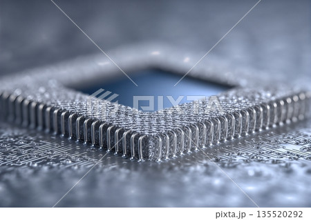 Close up View of Advanced Microchip Integrated With Organic Material 135520292