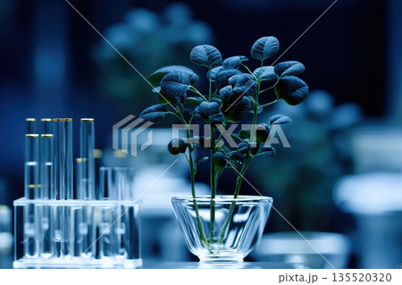 High Detail View of a Genetically Engineered Plant in Laboratory Setting With Test Tubes High Detail View of a Genetically Engineered Plant in Laboratory Setting With Test Tubes 135520320
