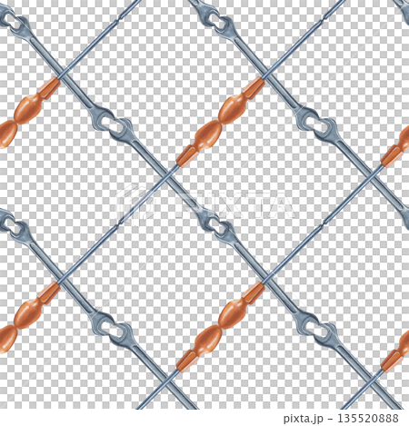 Seamless pattern with screwdrivers and wrenches arranged in a criss-cross pattern. Watercolor illustration of metalworking tools on an isolated background. Realistic seamless template for the design 135520888