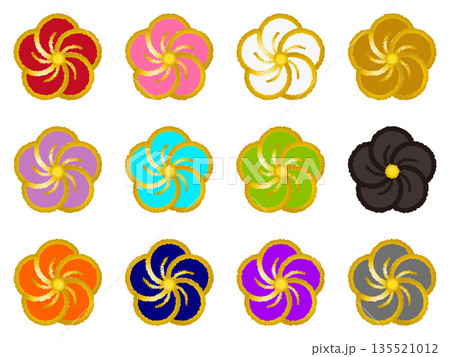 綺麗なねじり梅の花のアイコンイラスト素材セット 135521012