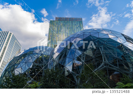 The Spheres glass architecture futuristic modern building of Amazon Corporate Headquarters having spherical shape structure 135521488