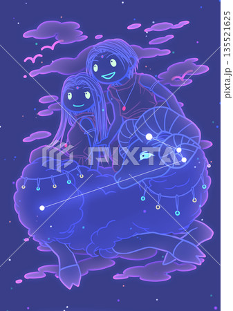 黄道12星座　ミニキャラ　星座図　牡羊座 135521625