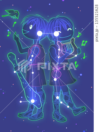 黄道12星座 ミニキャラ 星座図 双子座 黄道12星座 ミニキャラ 星座図 双子座 135521628