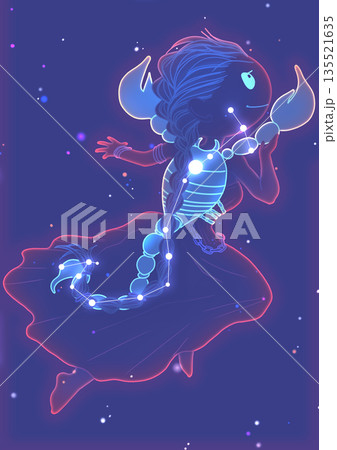 黄道12星座　ミニキャラ　星座図　蠍座 135521635