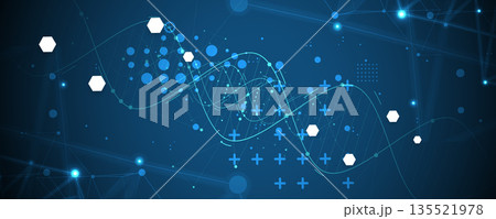 Futuristic  medical and science background, DNA strands, connected neural web 135521978