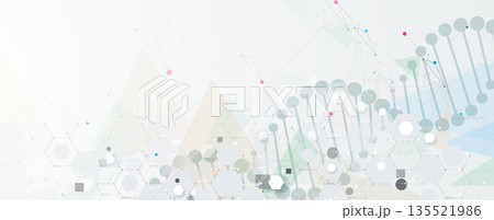 Futuristic medical and science background, DNA strands, connected neural web Futuristic medical and science background, DNA strands, connected neural web 135521986