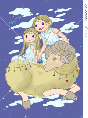 黄道12星座　ミニキャラ　夜空　牡羊座 135522127