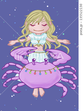 黄道12星座 ミニキャラ 夜空 蟹座 黄道12星座 ミニキャラ 夜空 蟹座 135522130
