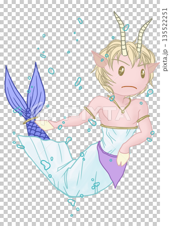 黄道12星座　ミニキャラ　背景白(透明)　山羊座 135522251