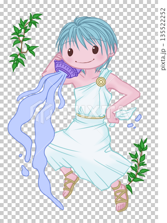 黄道12星座　ミニキャラ　背景白(透明)　水瓶座 135522252