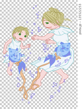 黄道12星座 ミニキャラ 背景白(透明) 魚座 黄道12星座 ミニキャラ 背景白(透明) 魚座 135522253