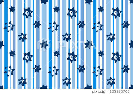Star ink stamp, stripe seamless pattern. Star grunge textured silhouette, backdrop in blue tones colour palette vertical line. White background. Vector illustration Star ink stamp, stripe seamless pattern. Star grunge textured silhouette, backdrop in blue tones colour palette vertical line. White background. Vector illustration 135523703