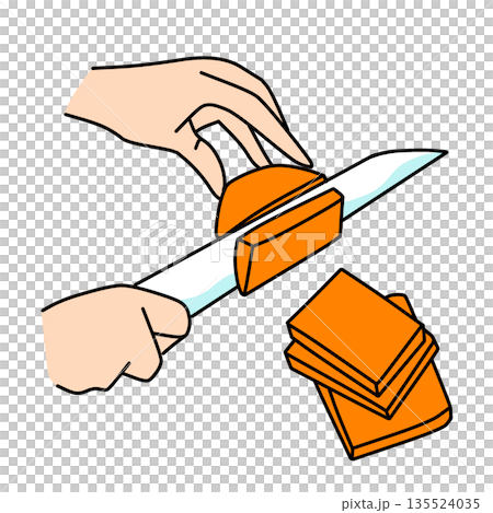 Illustration of a hand cutting a carrot with a knife | Cooking and cooking process Illustration of a hand cutting a carrot with a knife | Cooking and cooking process 135524035