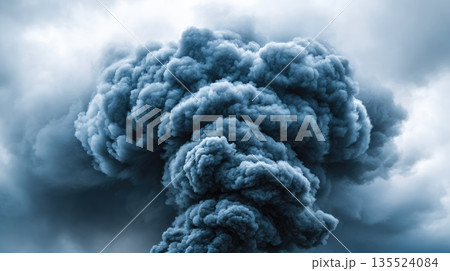 Dark Volcanic Smoke Cloud Rising into Sky After Powerful Eruption 135524084