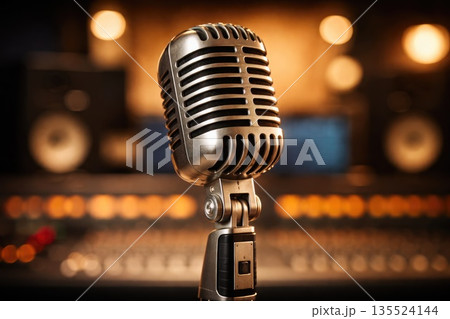 Vintage Studio Microphone in Professional Recording Studio Vintage Studio Microphone in Professional Recording Studio 135524144
